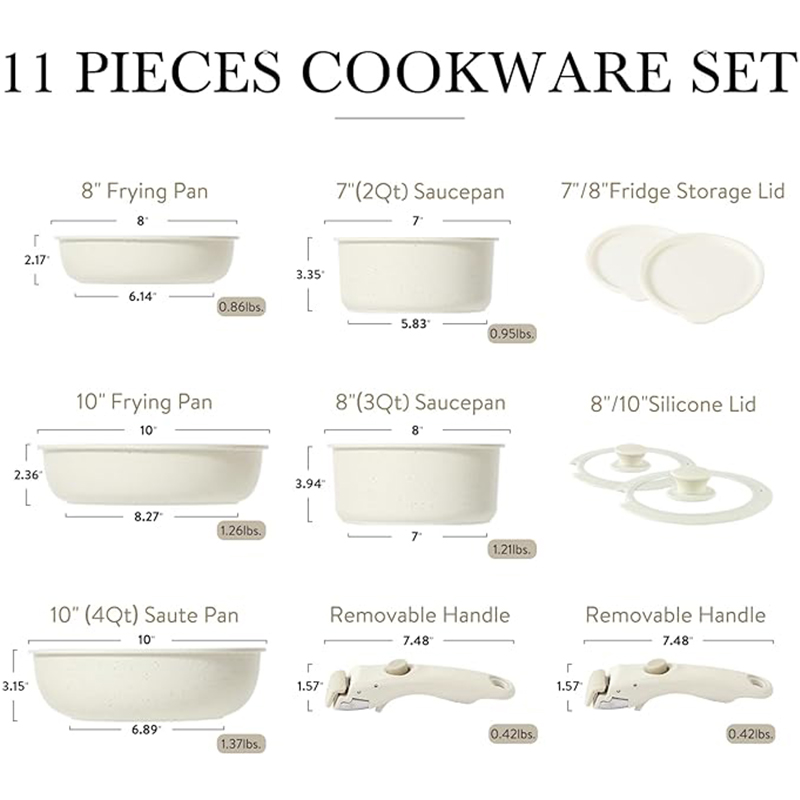 Induction Pots and Pans Set Nonstick Cookware Sets Detachable Handle