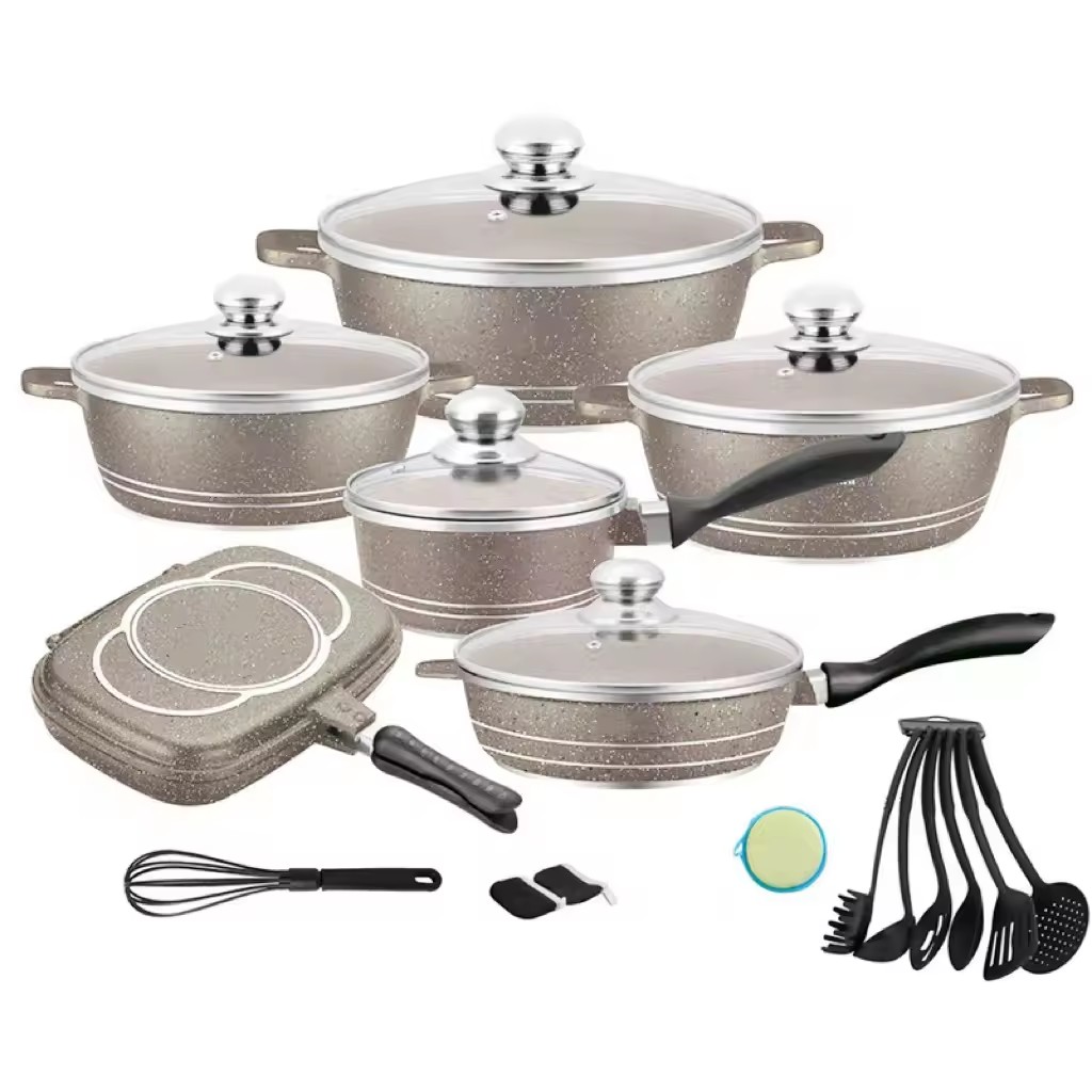 Aluminum Cookware Set Fry Pans Set Non Stick Coating Glass Lid